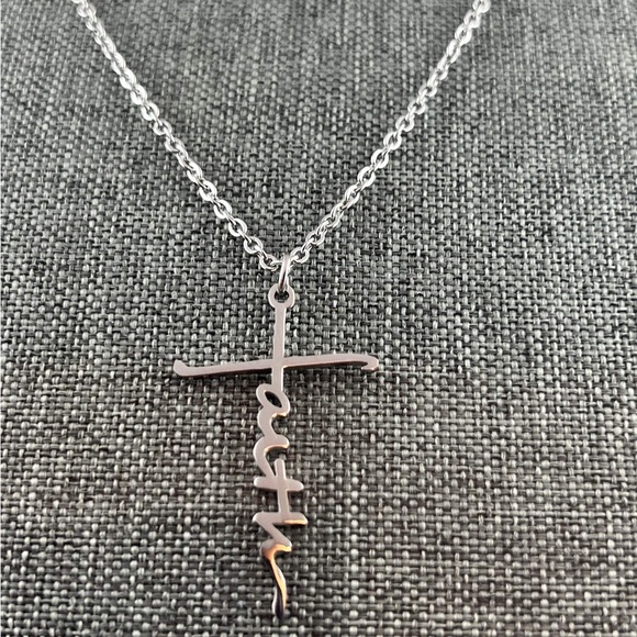Inspired Faith cursive Pendant Necklace (Faith ) Jewelry Nee 22” - Picture 2 of 4